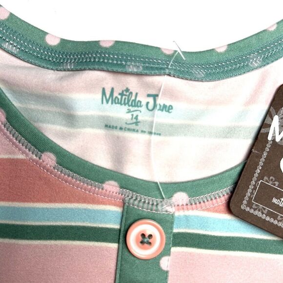 NWT Matilda Jane Cozy Soft Striped Polka Dot Pajamas Top Long Sleeve size 14 - Picture 8 of 12